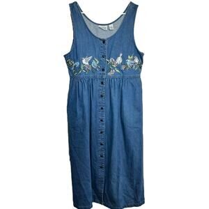 National Wildlife Federation Jumper Dress Denim Bird Embroidered Pockets Medium